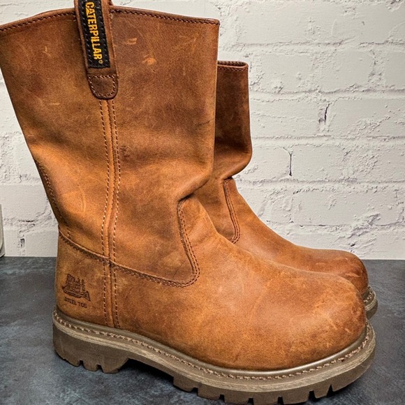 Caterpillar Other - Caterpillar CAT Mens 7.5 Brown Leather Steel Toe Pull On Work Boots P90418 EH